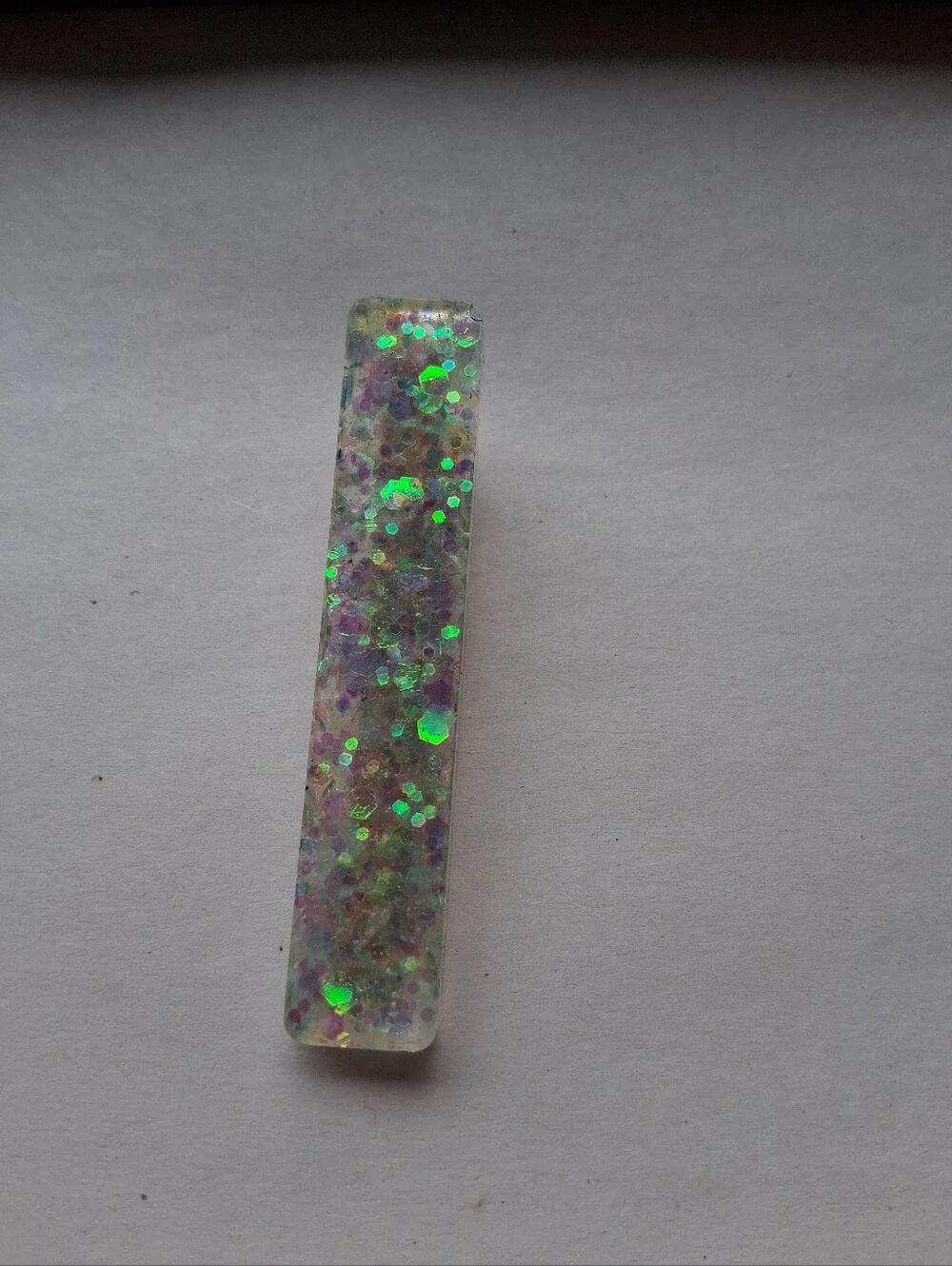 5/$25 Iridescent Glitter Resin Barrette - Green Sparkle